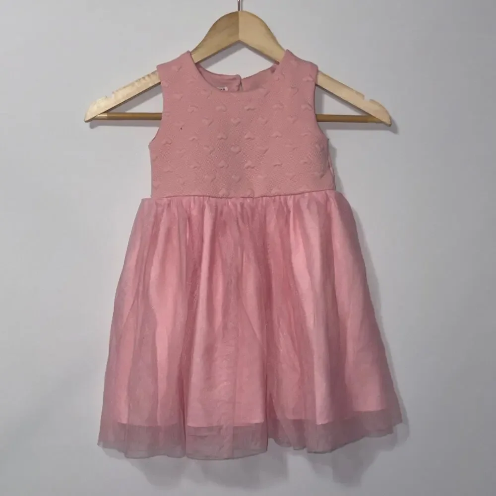 Katie M. Pink Heart Embossed Bodice Tulle Party Dress Girls Size 4
